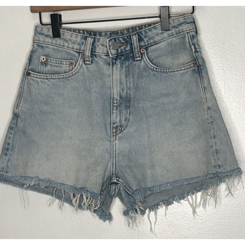 Weekday Rowe Denim Cut Off Shorts Size 25 Organic Cotton Blue ASOS Coastal Beach